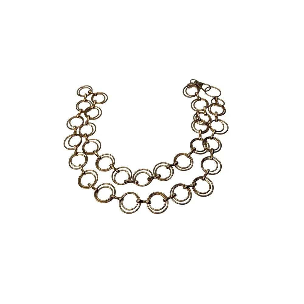 Vintage Gold Tone Double Layer Interlocking Ring Chain Belt Adjustable Chic